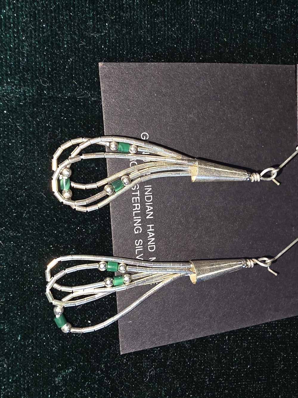 Sterling Silver Malachite Bead Dangle Earrings - Handcrafted